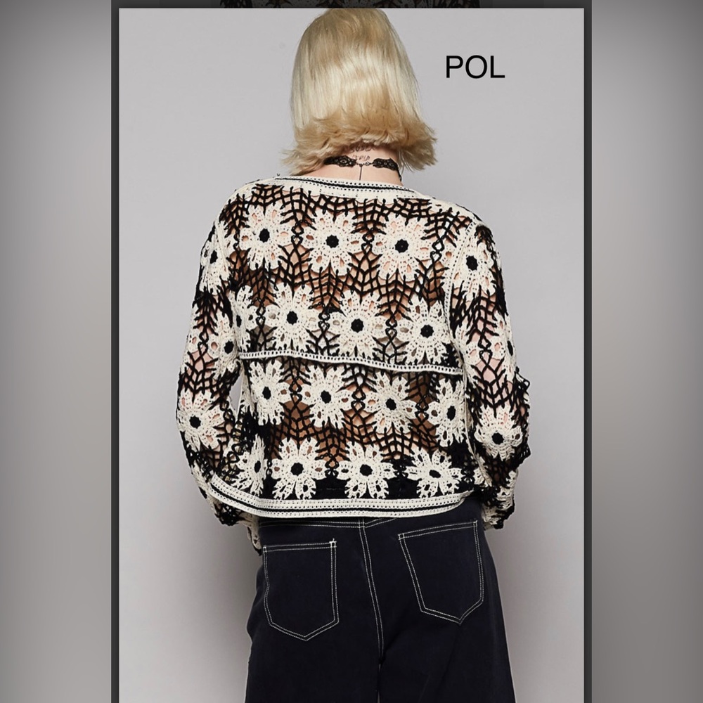 BP208-2🌼POL perfection in black+cream Crochet Cardigan-gr8 office2 out! Stunning - Picture 2 of 6